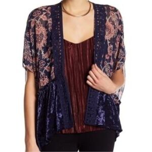 Altar'd State Open Sheer Navy Cardigan Sweater w/ Lace Velvet Floral Sz Medium L